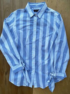 BANANA REPUBLIC RILEY STRIPED TIE CUFF LONG SLEEVE BUTTON BLOUSE Women’s sz 4P